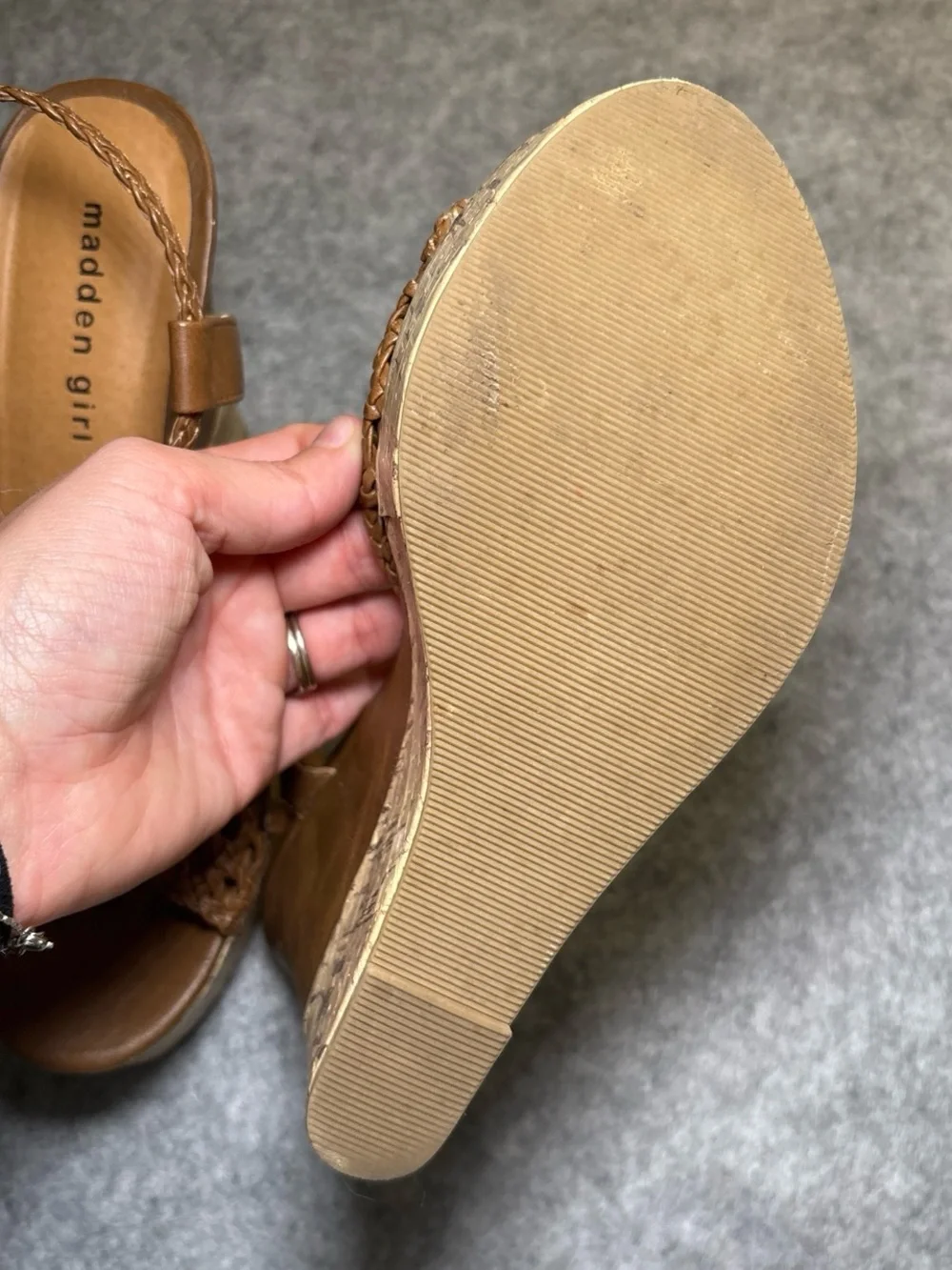 Madden Girl Tan Braided Cork Wedge Sandals